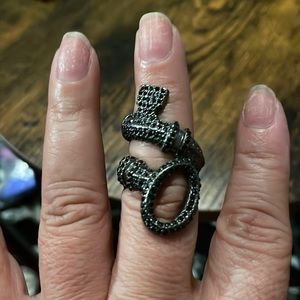 Lucky Brand Vintage inspired bent key 🔑 rhinestone black metal ring